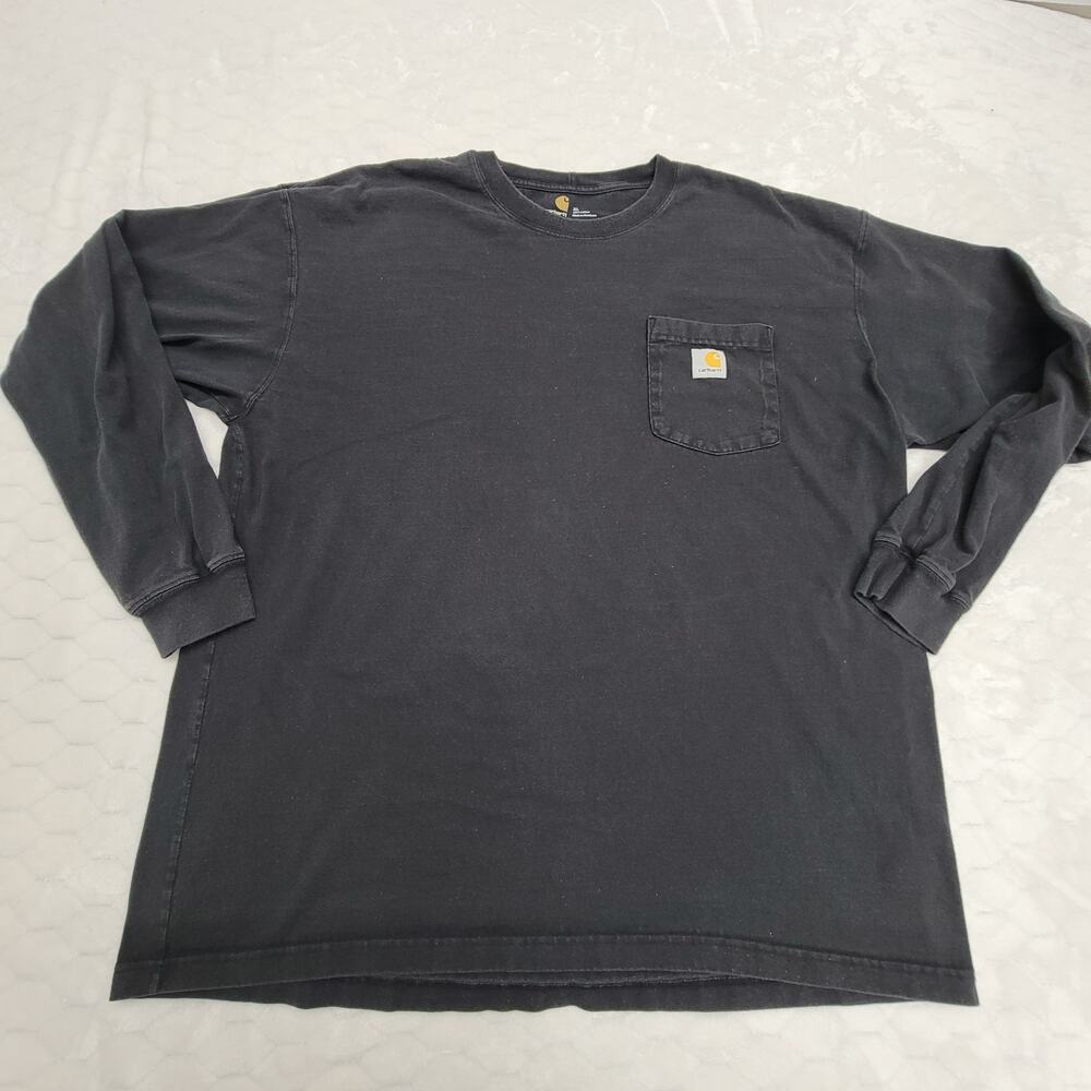 Carhartt Mens K126 BLK Long Sleeve Pocket T Shirt Heavyweight Black Size XL READ